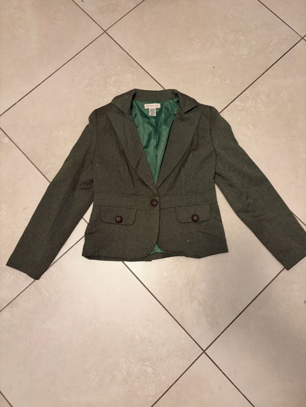 Copper Key Dark Green Tweed Blazer Jacket
